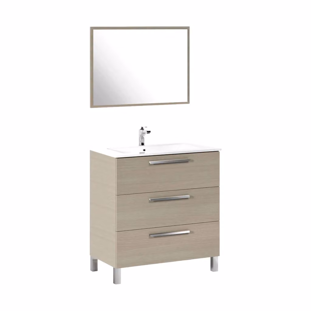 Mobile sottolavabo Elleboro DMORA per bagno con 3 cassetti e specchio, Rovere, L: 80 cm, P: 45 cm, H: 86 cm – 2