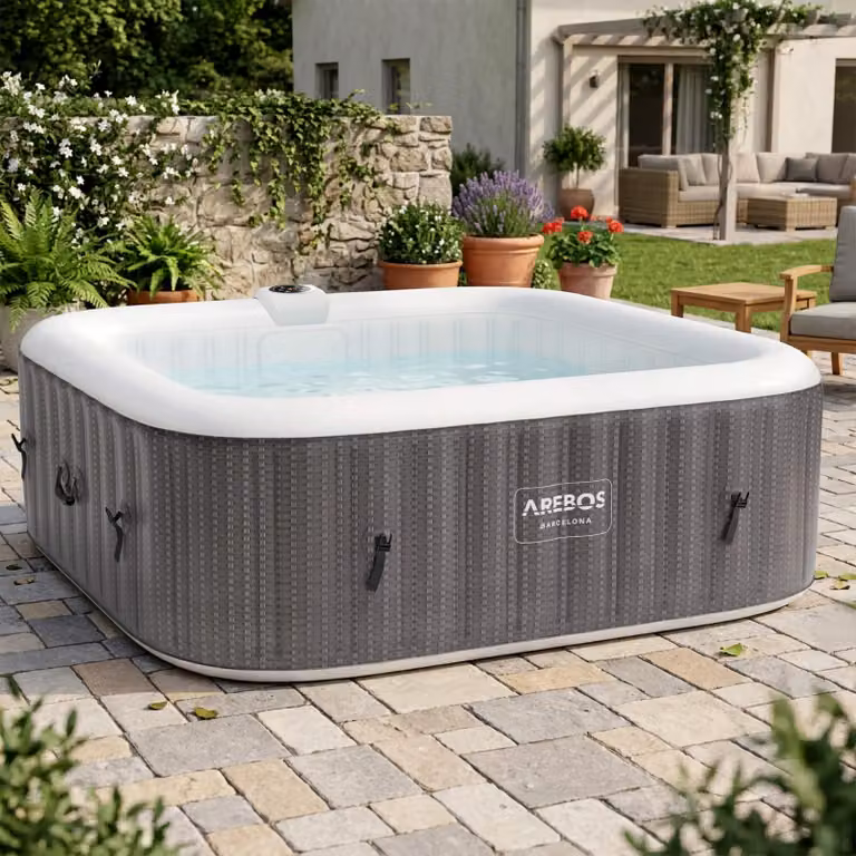 Vasca idromassaggio gonfiabile AREBOS "Barcelona", 185x185 cm, interna ed esterna, con riscaldamento, 910 litri, incl. copertura, Bubble Spa & Wellness Massage 6 persone