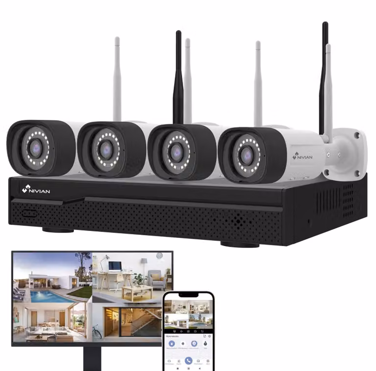 Sistema di videosorveglianza wifi - 4 telecamere con registratore - 2K - Visione notturna - IP66