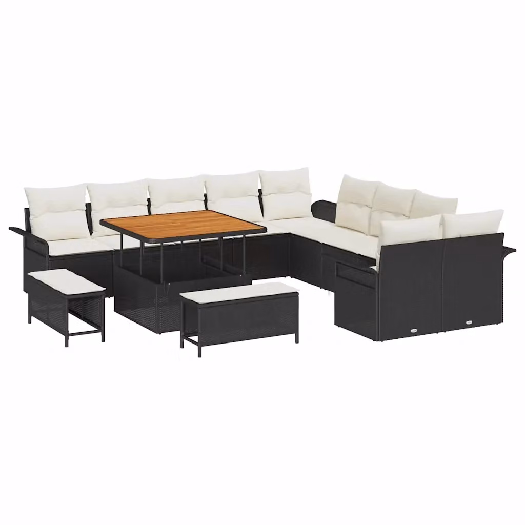 Set Divano da Giardino Moderno vidaXL in Polyrattan Nero con Legno di Acacia 13 Pezzi – 2