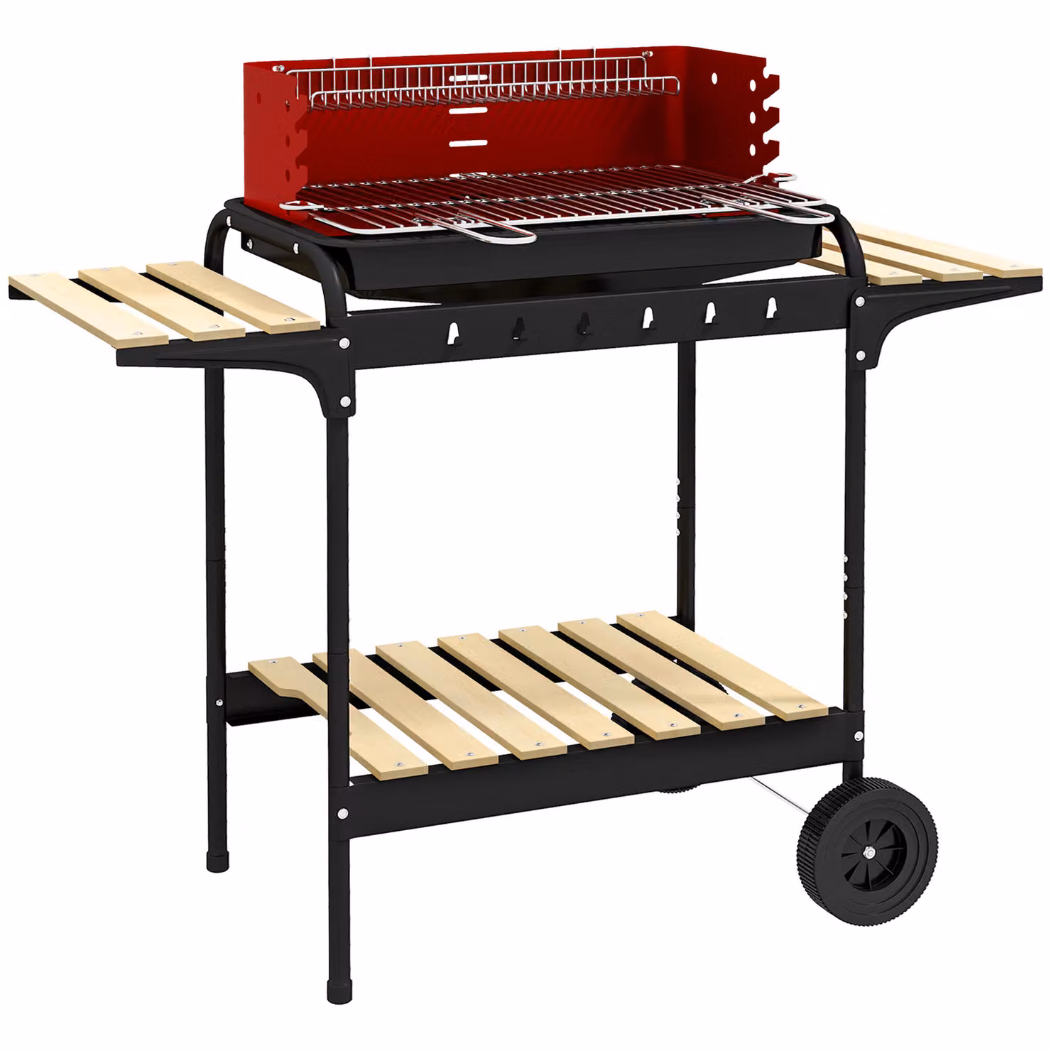 Outsunny griglia a carbone in metallo BBQ smoker con ruote, griglia regolabile in altezza, rastrelliera per legna, carrello mobile per barbecue a carbone, griglia a carbone per barbeque in campeggio, terrazza, 103x47x95 cm