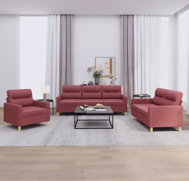 Maison Exclusive - Set divano 3 pezzi con cuscini in tessuto bordeaux