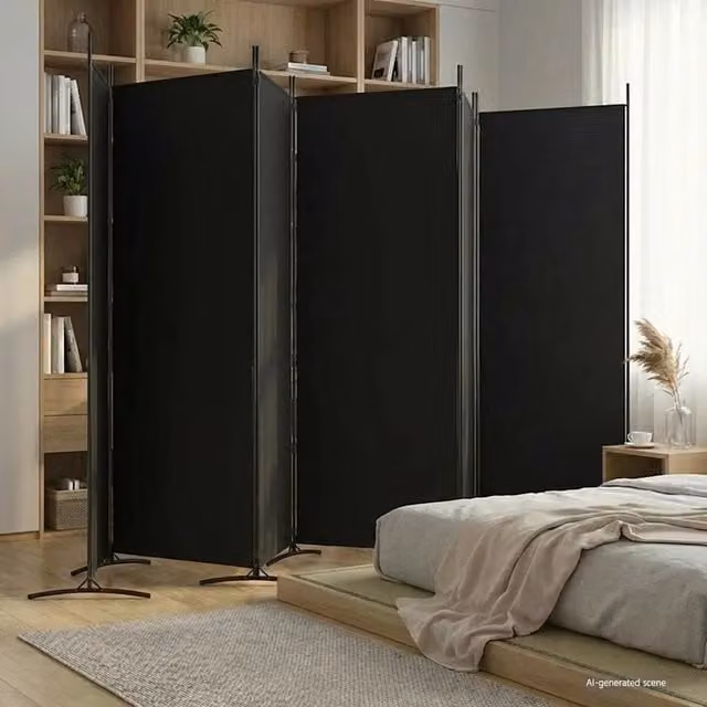 Divisorio Ambienti | Divider per stanze | Paravento a 6 Pannelli Nero 520x180 cm in Tessuto