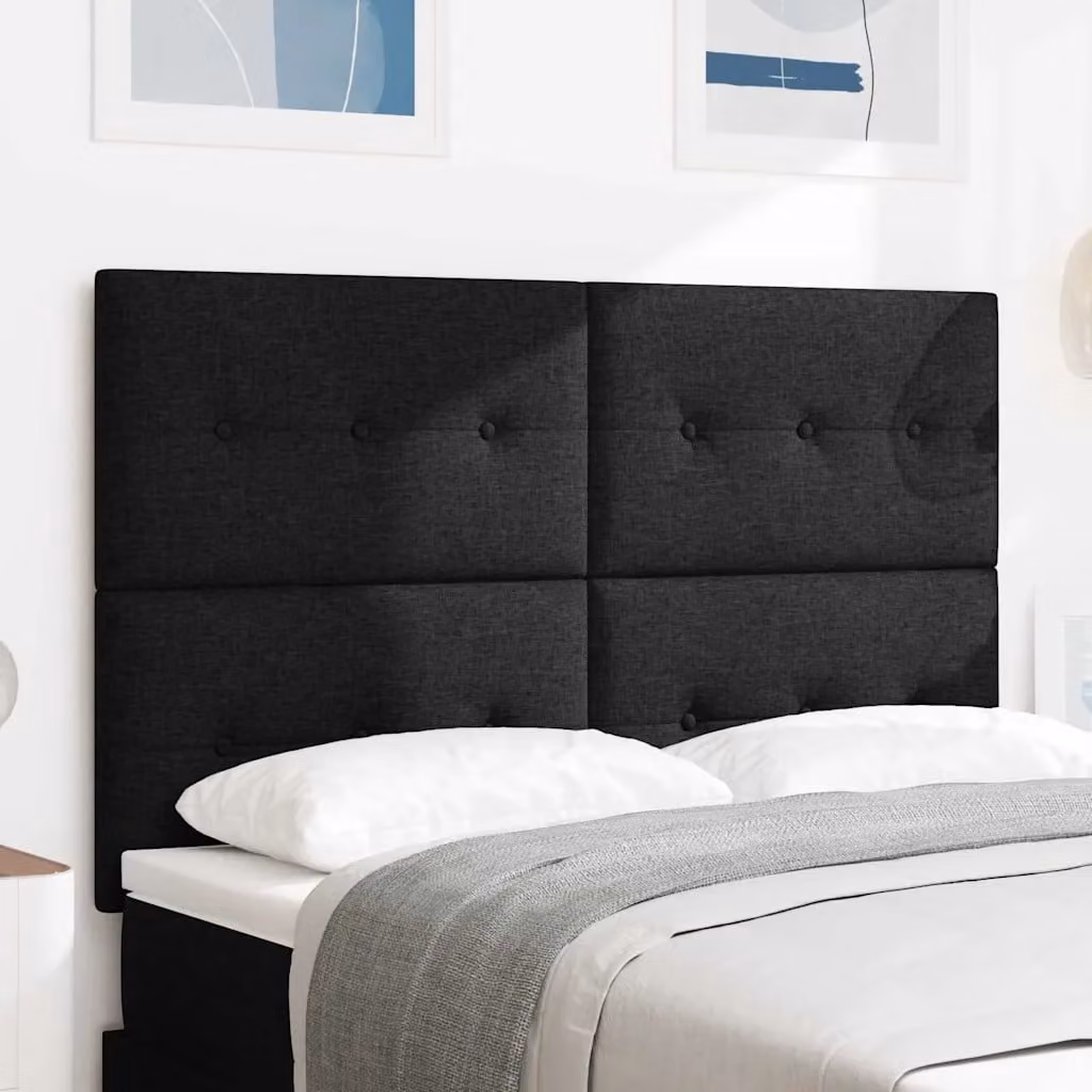 Testiera per letto regolabile in altezza vidaXL in tessuto nero con struttura in legno di pino, Larghezza: 144 cm