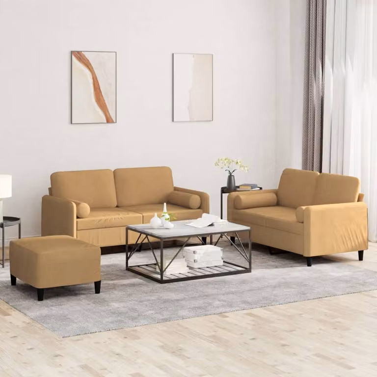 Maison Exclusive - Set divano a 3 pezzi con cuscini in velluto marrone