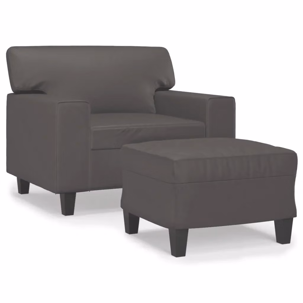 Divano Sedia-Poltrona con Poggiapiedi Grigio in Similpelle 713299 – 2