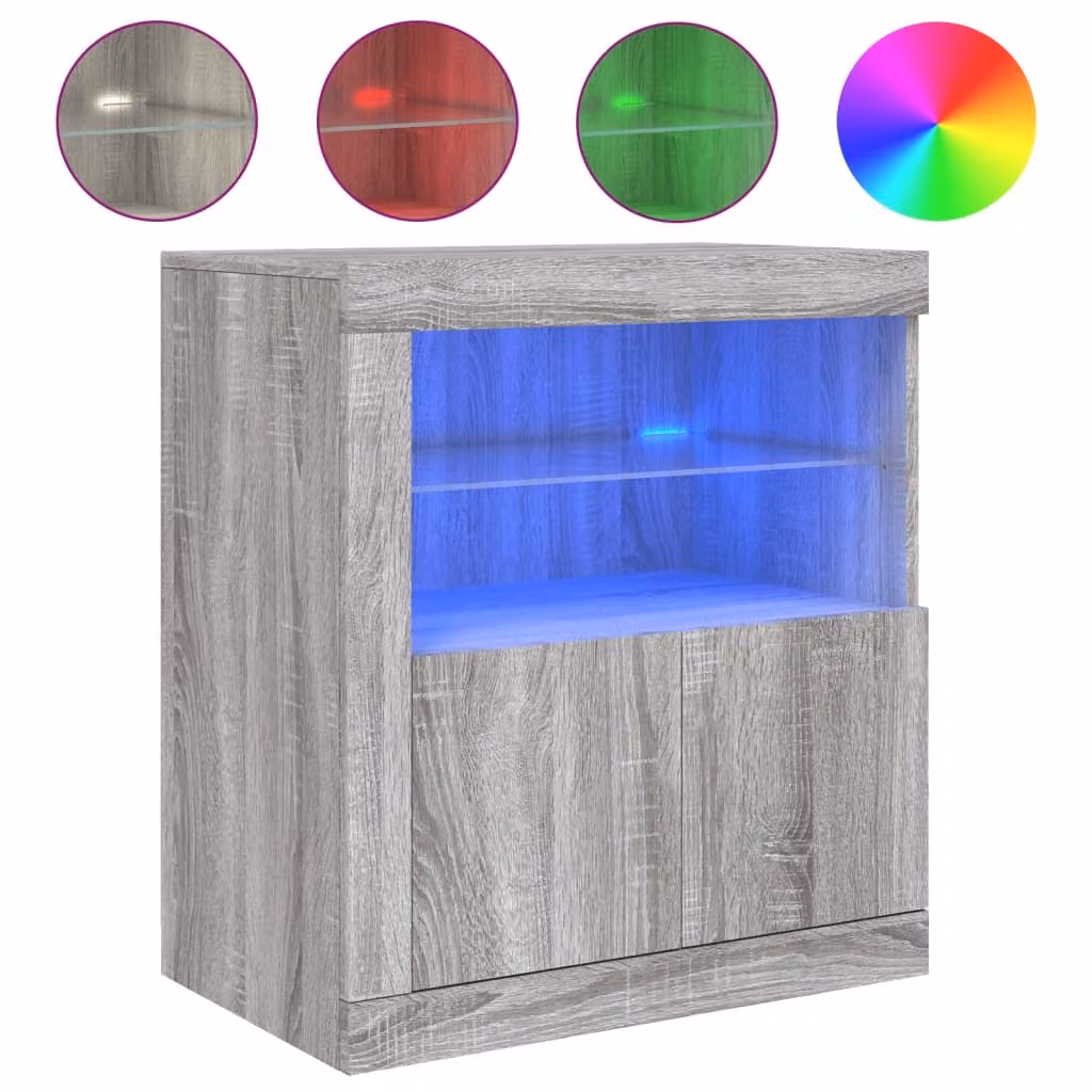Credenza con Luci LED Grigio Sonoma 60,5x37x67 cm