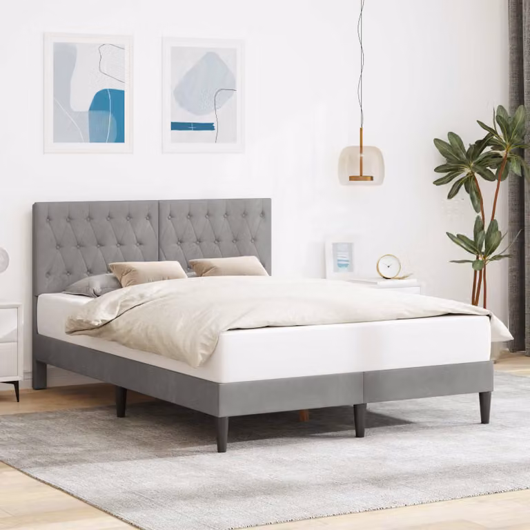 Struttura del letto moderna vidaXL in velluto grigio con legno, L/P/H: 164 x 160 x 202 cm