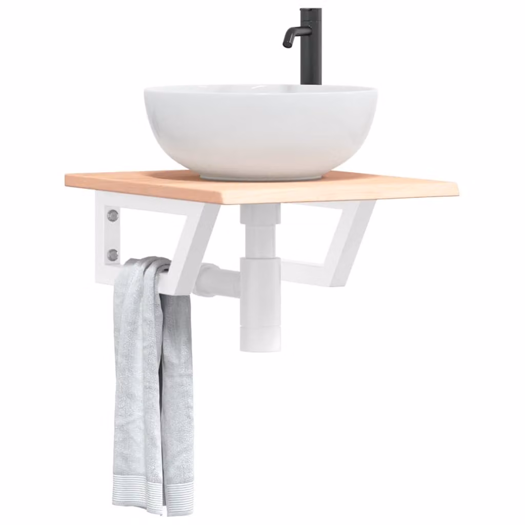 vidaXL Ripiano a Parete per Lavabo in Acciaio e Rovere Massello Marrone e Bianco