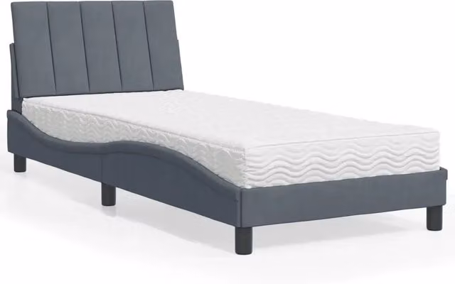 Letto con Materasso-Struttura Letto con Materasso Hanko Grigio Scuro 80x200 cm in Velluto