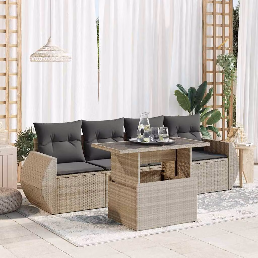 Maison Exclusive - Set Divano da Giardino 5pz con Cuscini Grigio Chiaro Polyrattan