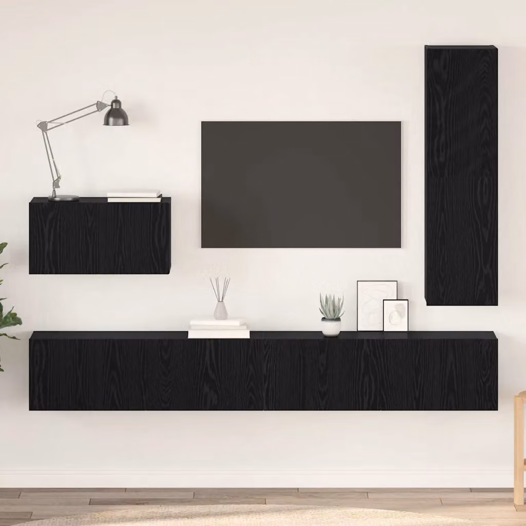 Set mobile TV moderno vidaXL in 4 pezzi, Rovere e Nero, L/P/H: 200 x 35,1 x 30 cm – 1