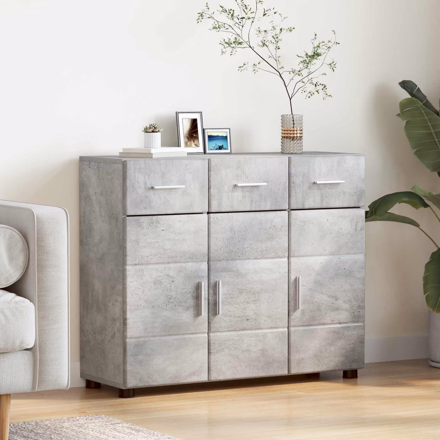 Credenza moderna vidaXL FLORIN in grigio cemento L: 88,5 cm, P: 30,5 cm, H: 73 cm