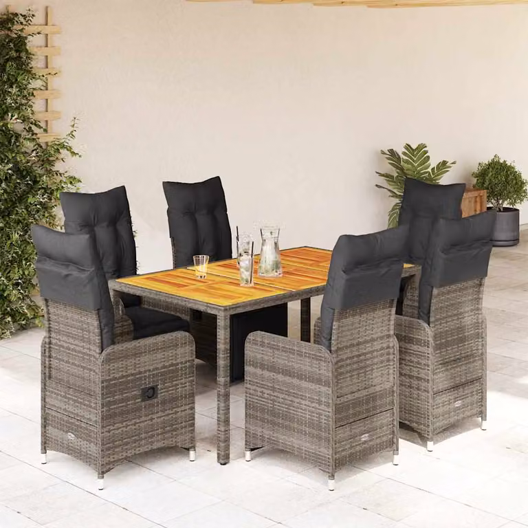 Set Bistrò da Giardino vidaXL in Polyrattan e Legno di Acacia con Cuscini Grigio