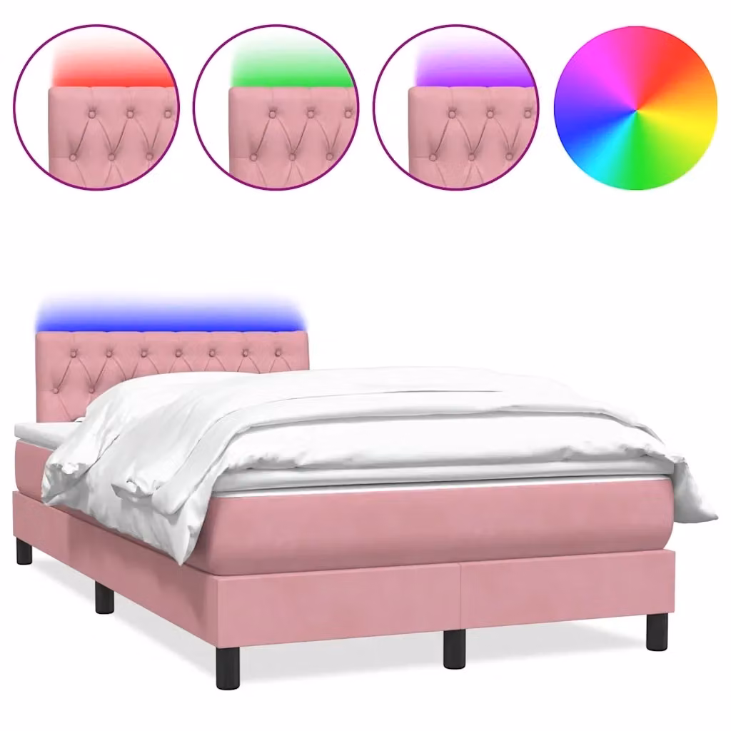Letto Ibrido vidaXL in Velluto Rosa con Materasso a Molle Pocket e Illuminazione LED, L/P/H: 120 x 220 x 88 cm – 2