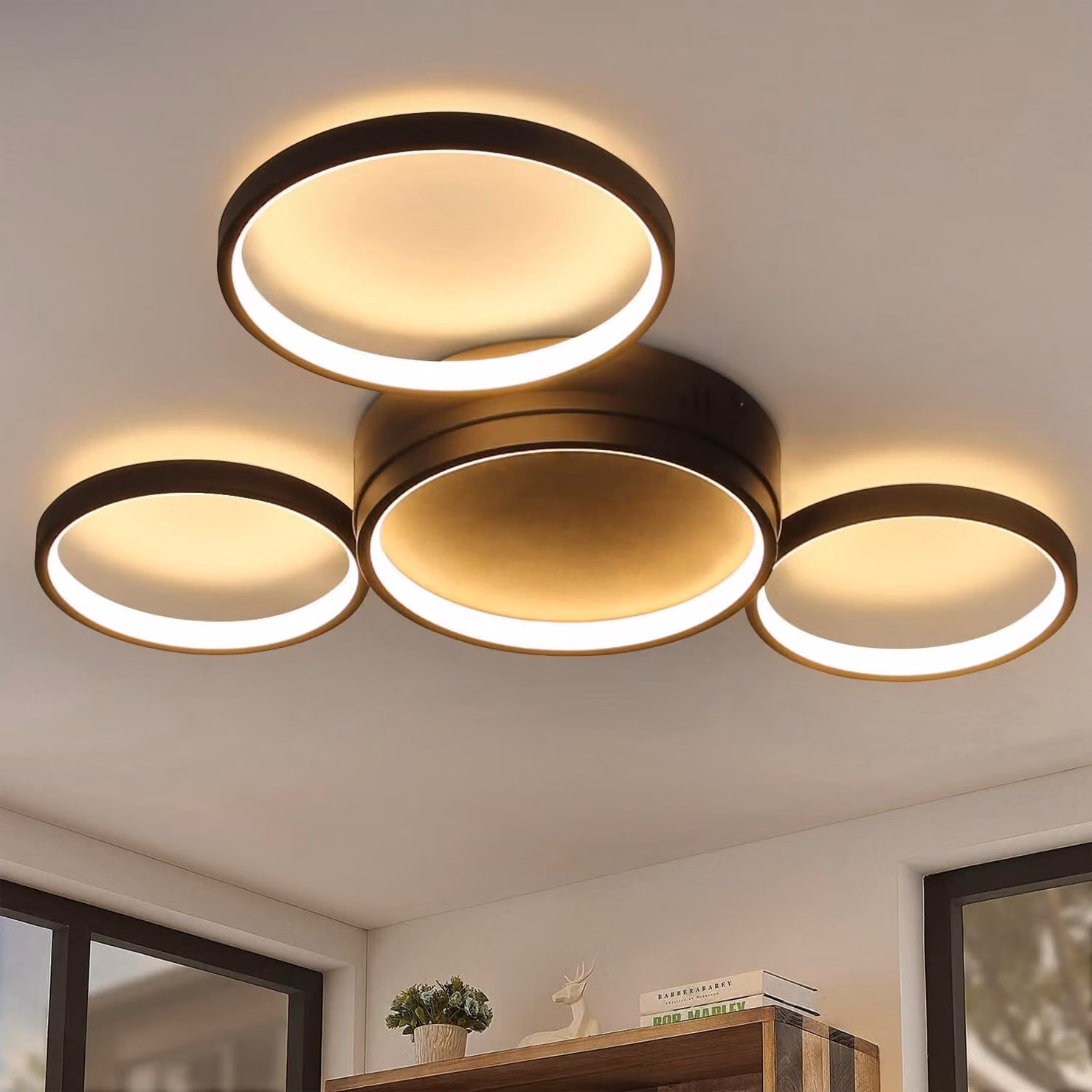 ZMH LED plafoniera bianco caldo soggiorno moderno design ad anello 4 fiamme 29W per camera da letto ufficio camera dei bambini sala da pranzo