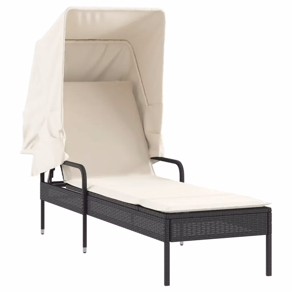 Lettino prendisole con baldacchino vidaXL in polyrattan nero e bianco con poggiatesta regolabile e tessuto resistente ai raggi UV – 2