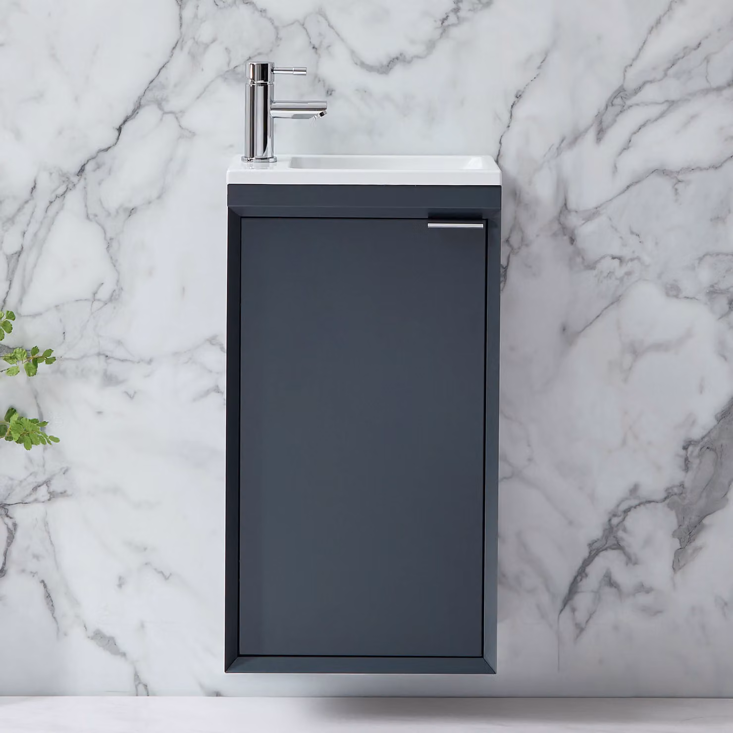 Mobile Bagno Sospeso Antracite 400mm con Lavabo e Maniglia con Impugnatura a Dito Cromata - Edge