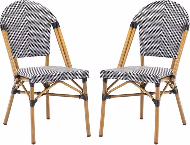 Set di 2 sedie da terrazza e giardino SWEEEK in alluminio verniciato a polvere e tessuto textilene con motivo geometrico retro, impilabili, bianco e nero