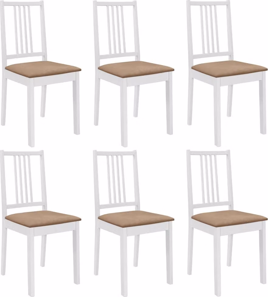 The Living Store Sedie da pranzo con cuscini 6 pz. Legno massiccio bianco