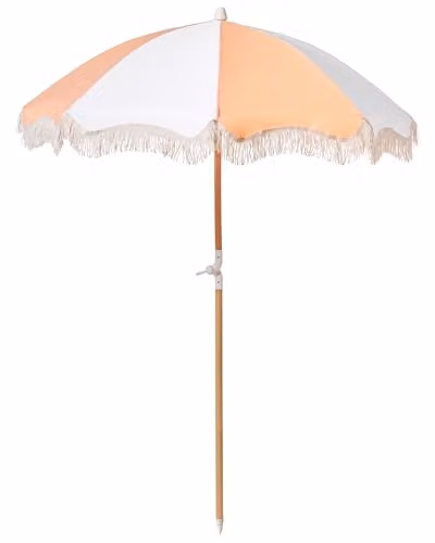 Beliani Retro giardino spiaggia Ombrellone Esterno parasole Faggio Bianco e Arancione