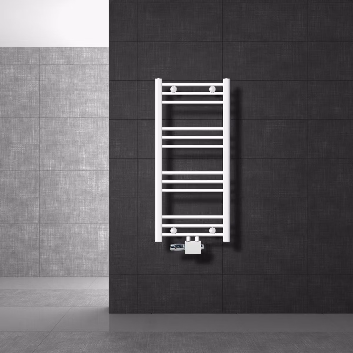 LuxeBath radiatore bagno attacco centrale 400 x 800 mm bianco diritto con set di collegamento incl. termostato Angolo universale e diritto passante, senza elemento riscaldante