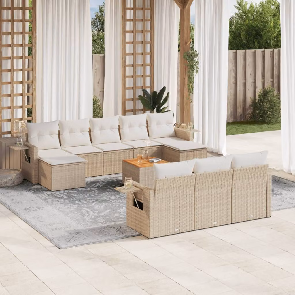 Set di divani da giardino vidaXL in polyrattan beige con 11 pezzi e cuscini inclusi – 1