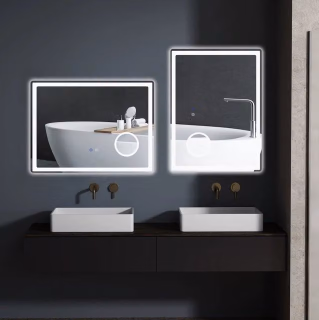 Specchio LED da bagno 80x60x3,8 cm in vetro bianco con antinebbia –