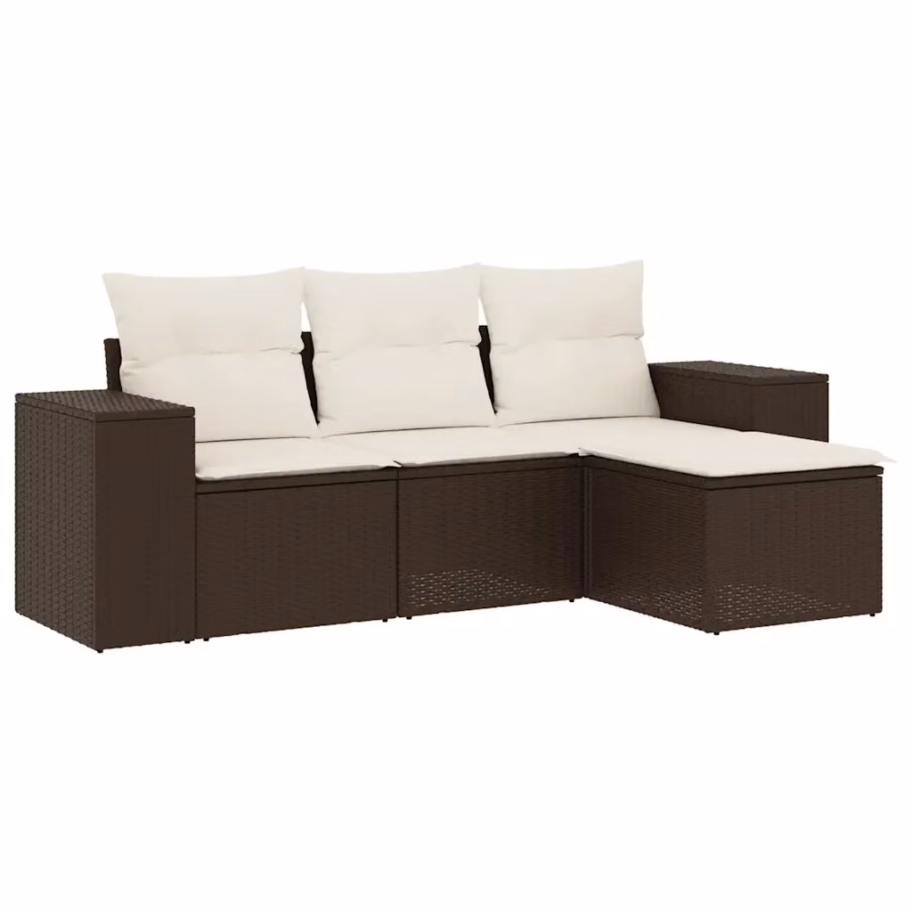 vidaXL Set Divano da Giardino a L 4 pz in Polyrattan Marrone e Bianco con Cuscini Imbottiti e Coperture Rimosse – 2