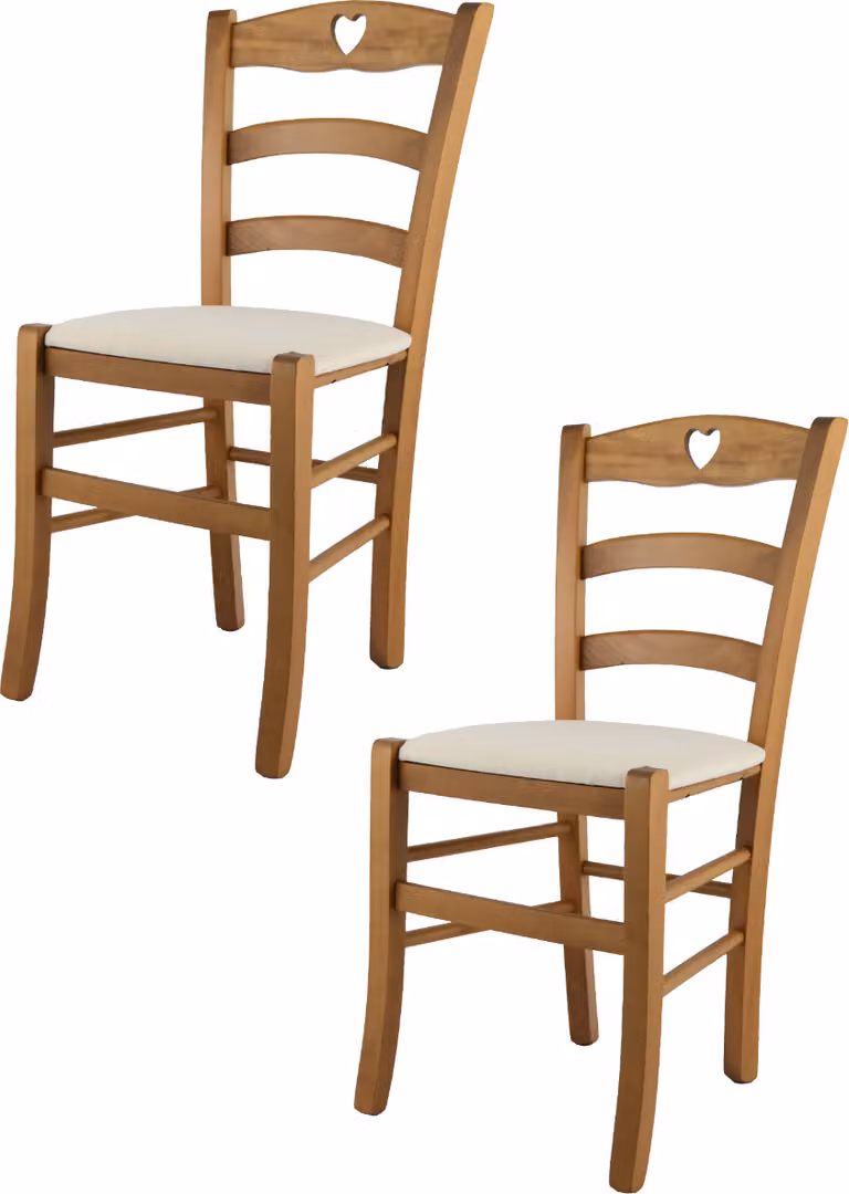t m c s Tommychairs - Set di 2 sedie CUORE per cucina e sala da pranzo, Struttura robusta in legno di faggio laccato nel colore rovere e sedile imbottito rivestito in tessuto nel colore avorio