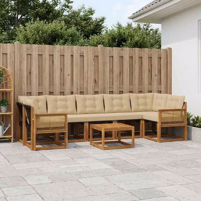 Set di divani da esterno vidaXL 8 pz in legno di acacia con tavolo da caffè, colore beige e marrone