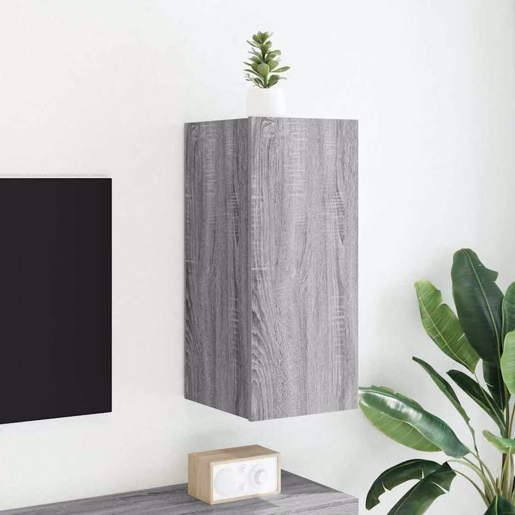 Mobile TV a parete vidaXL con luci LED integrate, Grigio, L: 30,5 cm, P: 35 cm, H: 70 cm