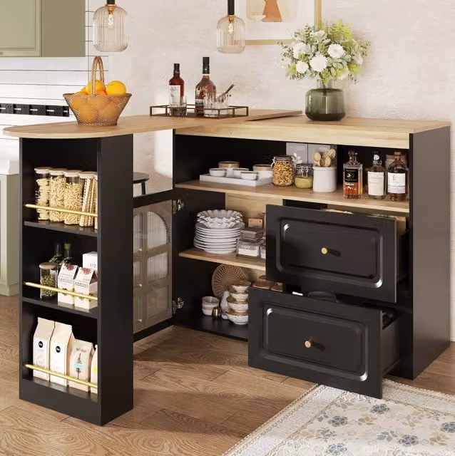 Mobile bar girevole ed estensibile 138-204 cm nero