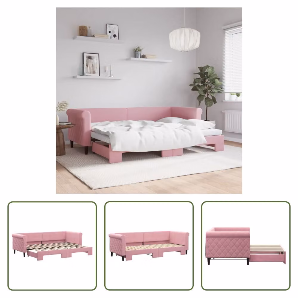 The Living Store Daybed Estensibile Rosa 80x200 cm Velluto