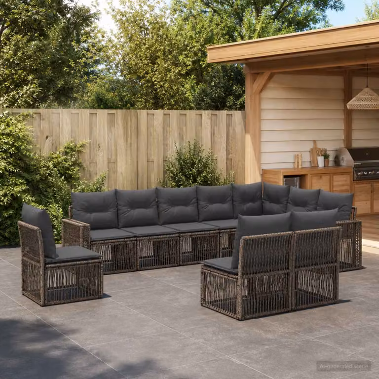 Set Divano da Giardino vidaXL 10 Pezzi a Forma di U in Polyrattan Grigio e Antracite con Cuscini Imbottiti e Coperture Rimovibili