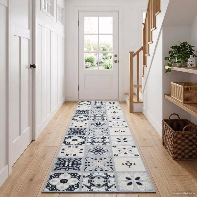 Tappeto Runner vidaXL ORIZ con design geometrico moderno, Grigio e Nero, L: 400 cm x P: 80 cm