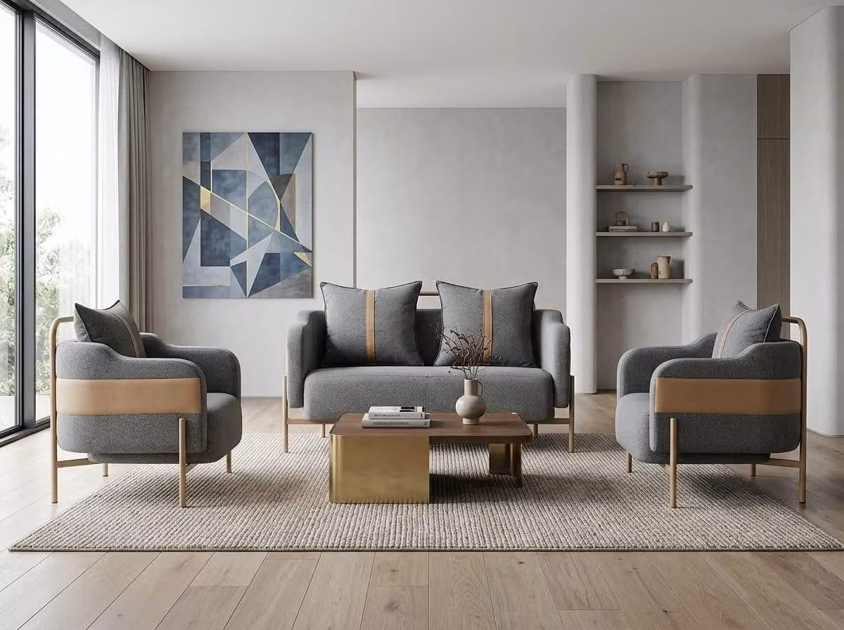 Divano, poltrona, grigio, cuscini sfoderabili, funzionale, ergonomico