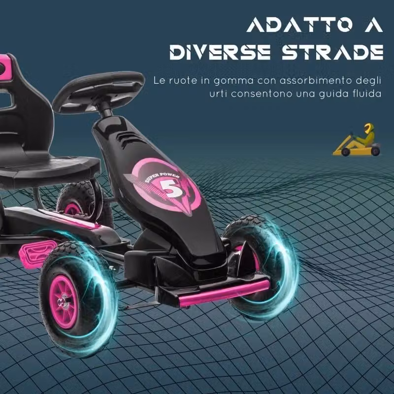 Go Kart a pedali per bambini Maury's Online con sedile regolabile in metallo e polipropilene, Rosa e Nero, L: 121 cm, P: 58 cm, H: 61 cm – 2