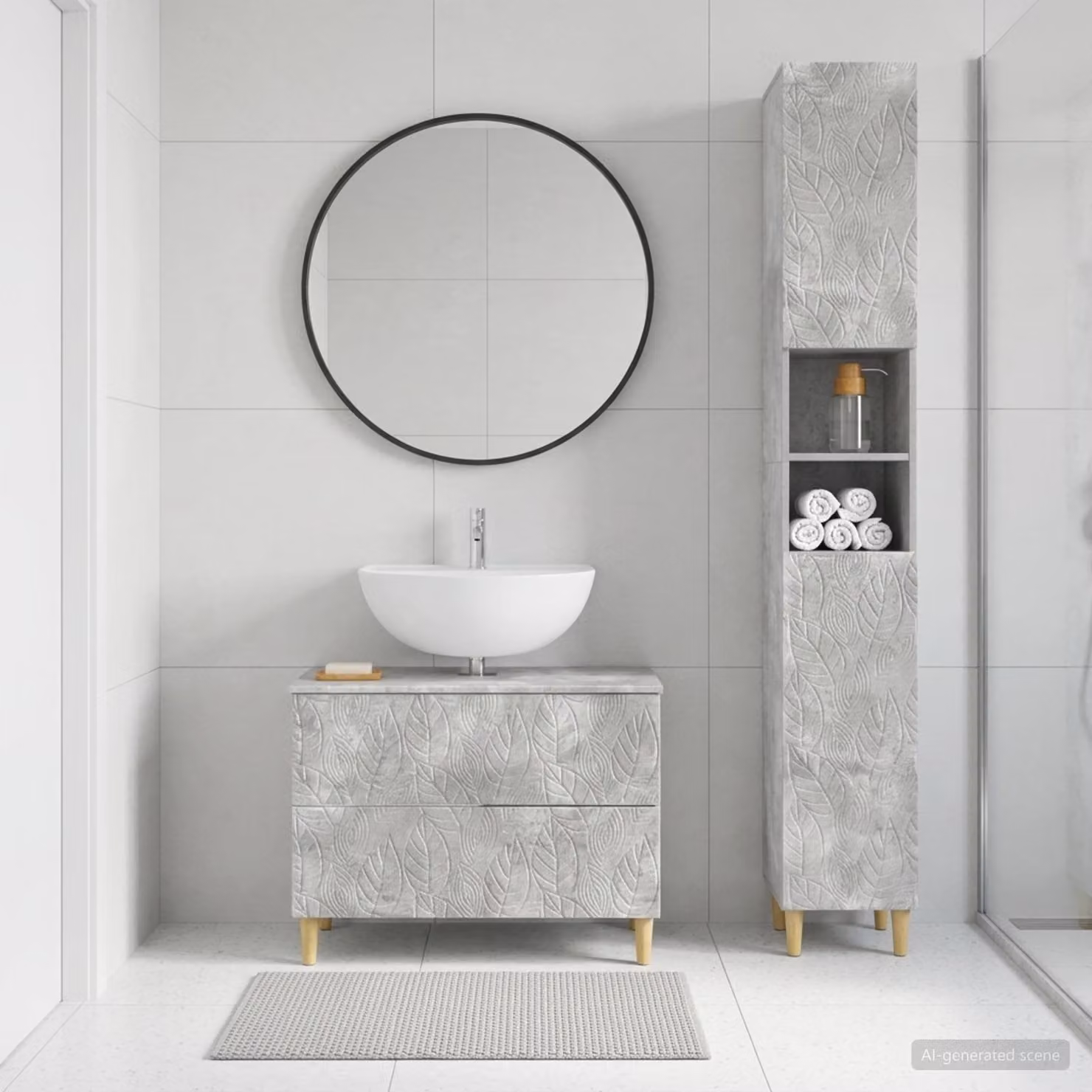 Set di mobili da bagno vidaXL DELFT composto da 2 pezzi, armadietto a muro e mobile sottolavabo, colore grigio cemento, design moderno con ante a cerniera e ripiani interni