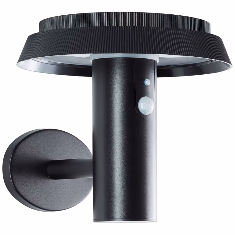 BRILLANTE applique solare nera da esterno ALVERO | incl. rilevatore di movimento | 4W 500lm 3000K | metallo/plastica