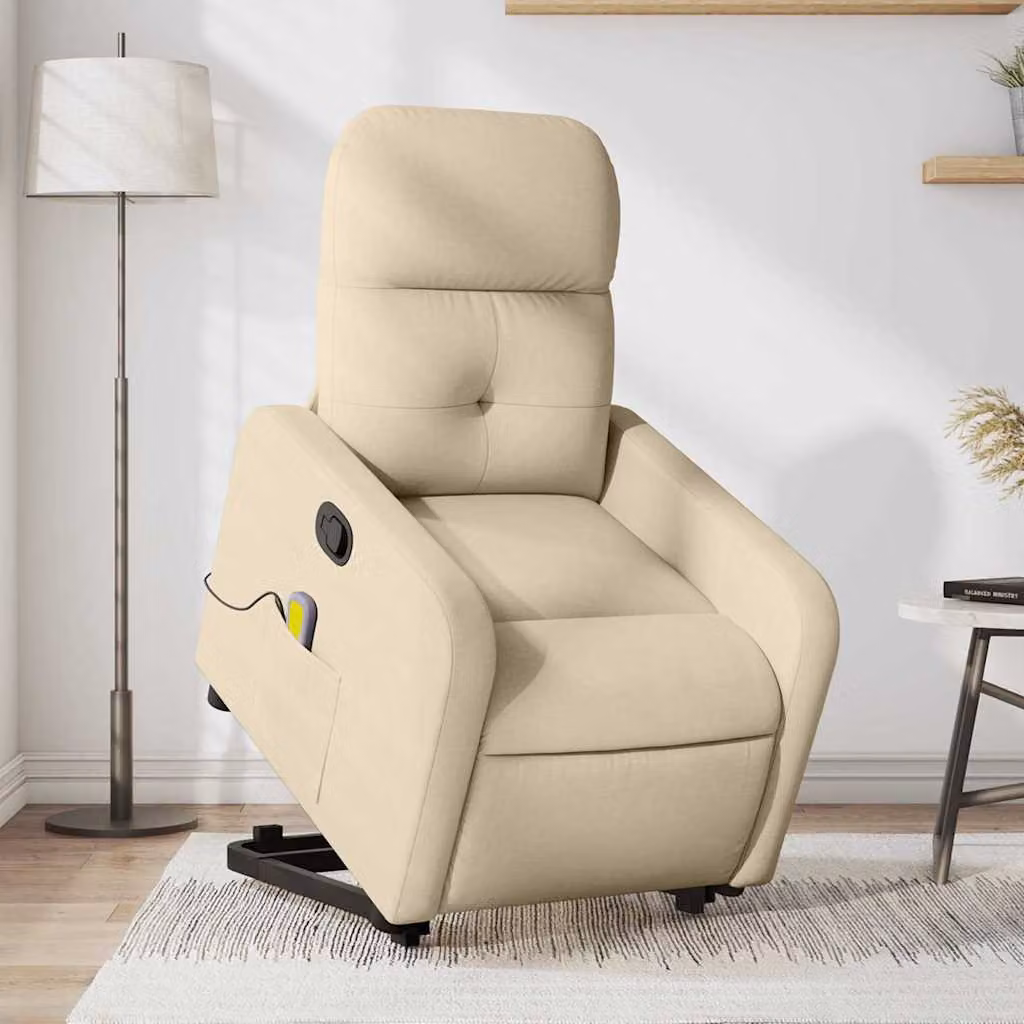 vidaXL Poltrona Alzapersona Reclinabile con Massaggio Beige in Tessuto