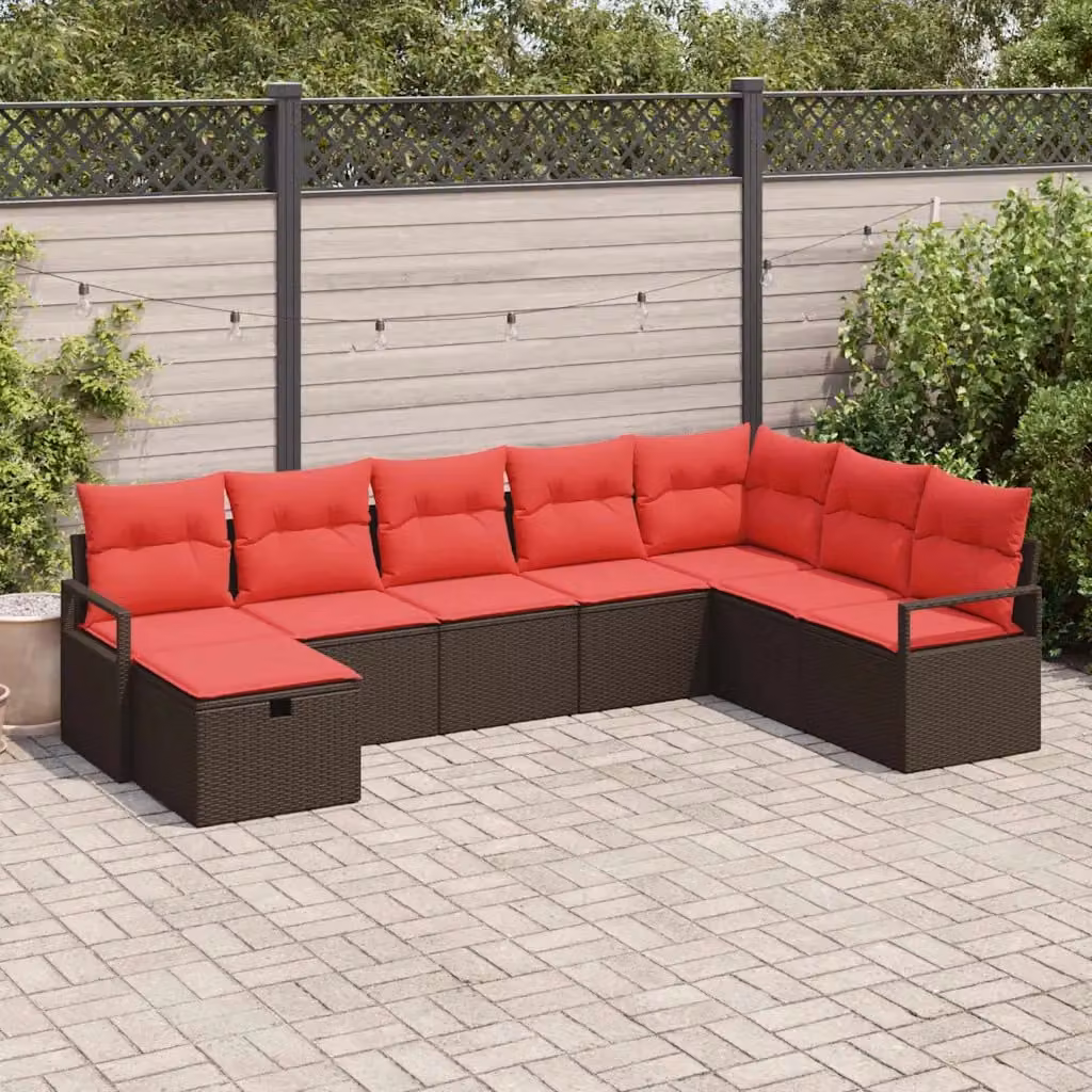 Set di divani da giardino vidaXL 6 pezzi in rattan con struttura in metallo e cuscini color marrone e rosso