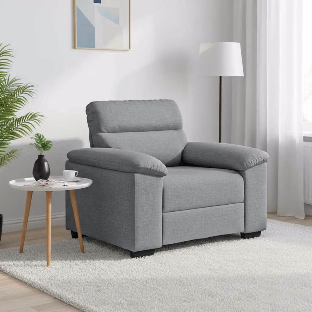 Poltrona Sofa moderna vidaXL in tessuto grigio con braccioli per soggiorno o ufficio