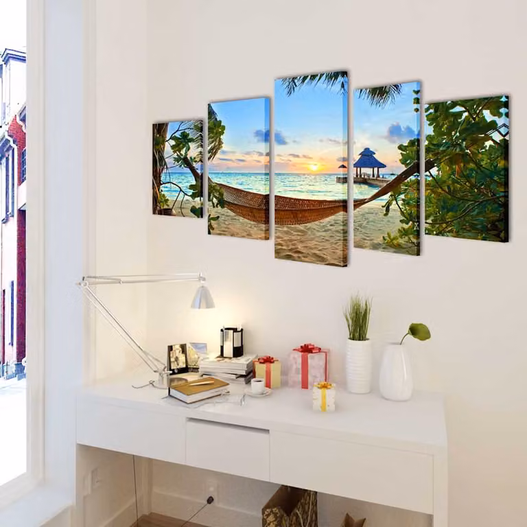 vidaXL Set Stampa su Tela Spiaggia di Sabbia con Amaca 200x100 cm