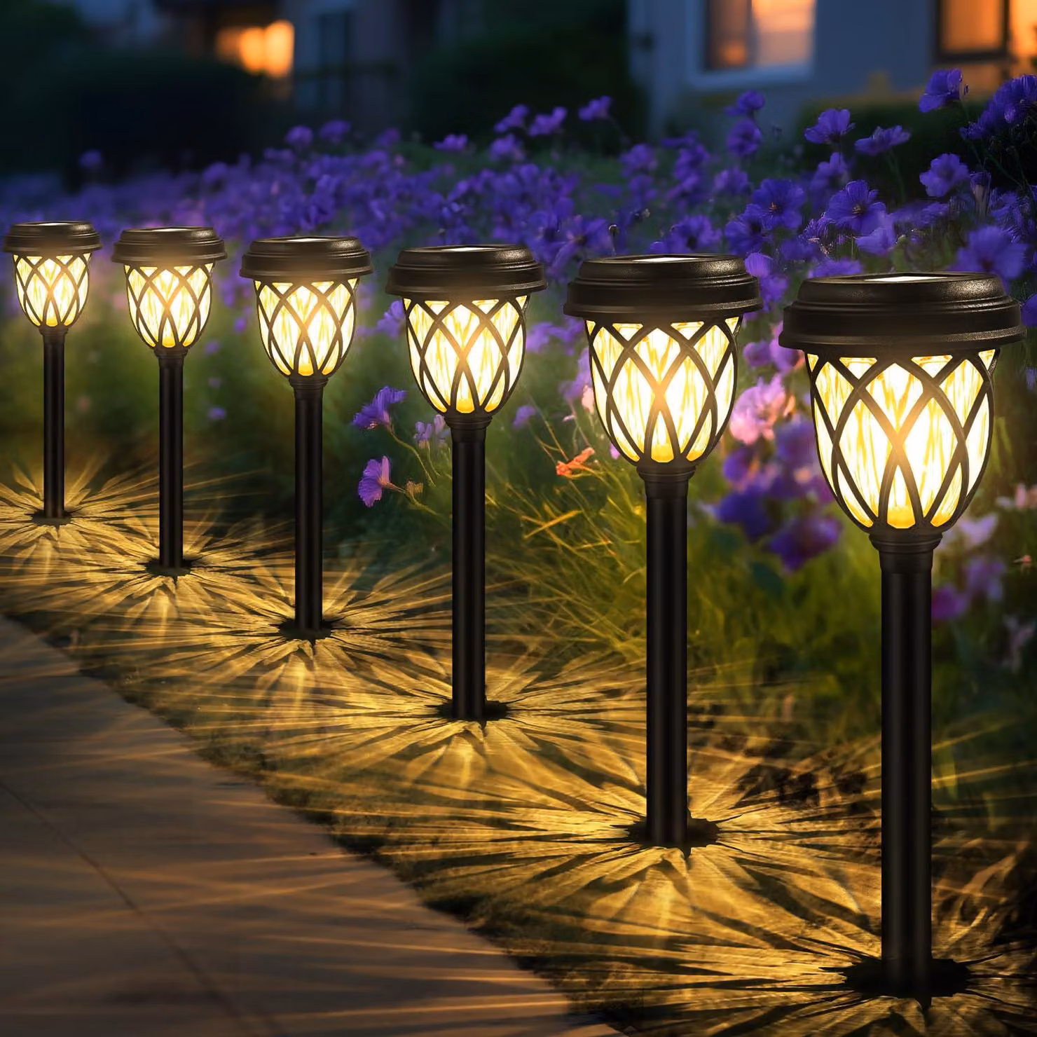 Set di 6 luci da giardino solari, grado di protezione IP44, luce bianco caldo, effetto luminoso a forma di rombo