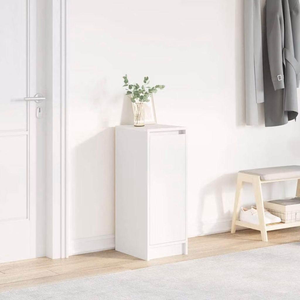 Scarpiera a muro bianca vidaXL in legno con ante a battente e ripiani interni L: 29,5 cm, P: 34 cm, H: 76 cm
