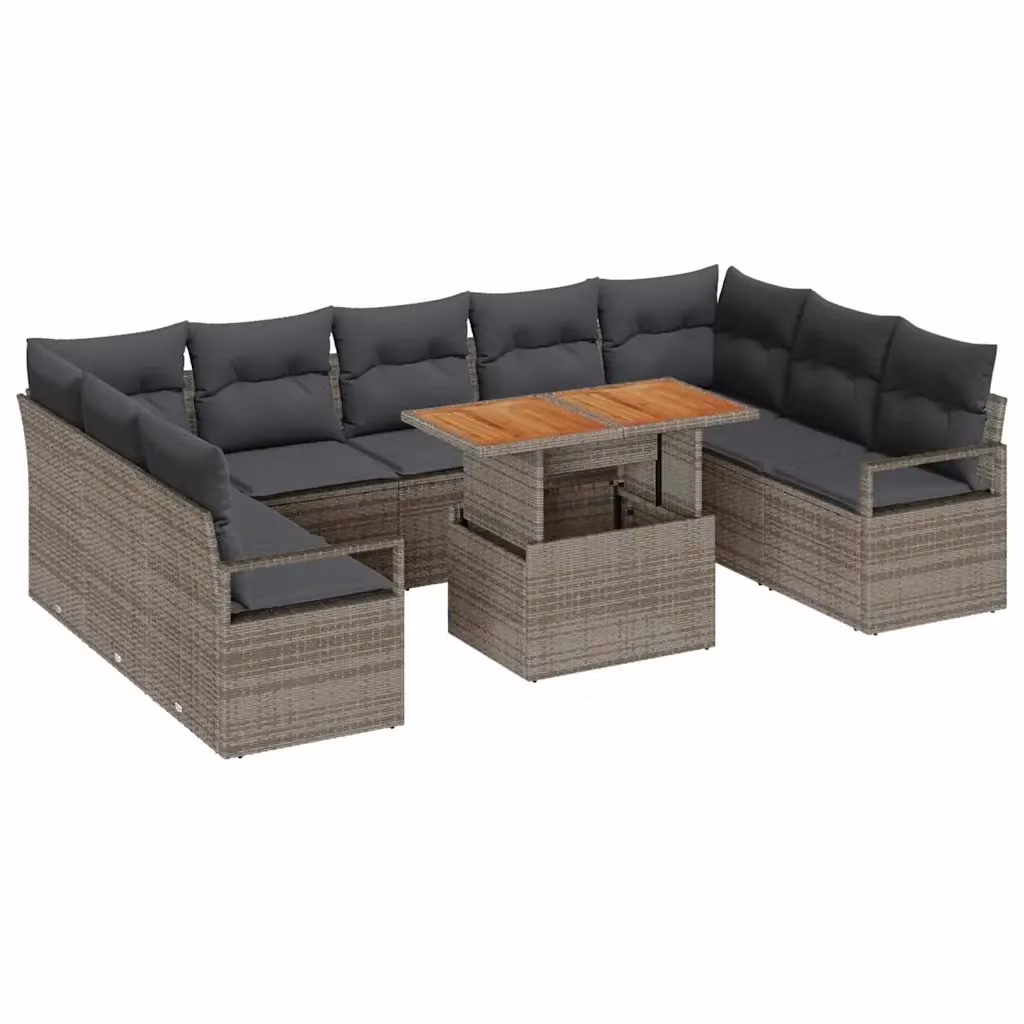 Set Divano da Giardino 10 Pezzi vidaXL Grigio in Polyrattan con Tavolino e Cuscini – 2