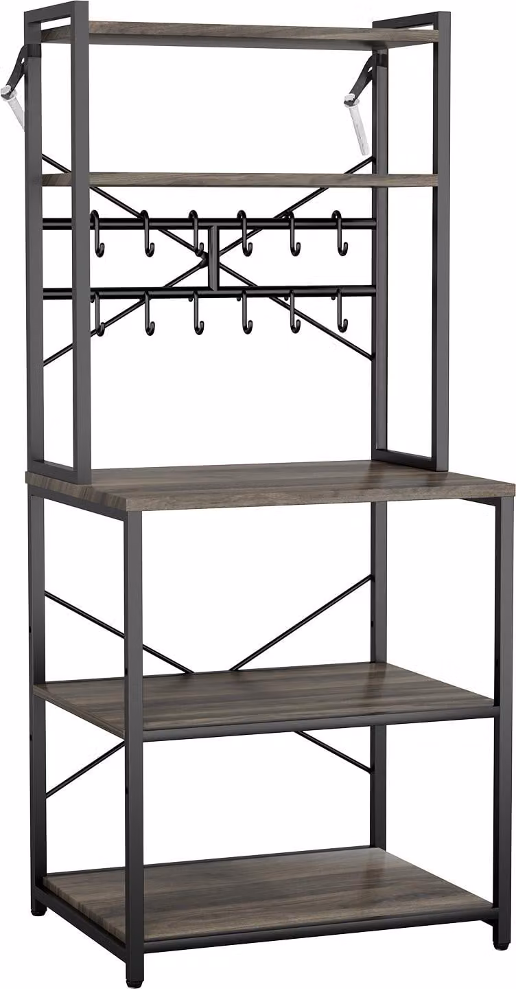Scaffale da cucina SucceBuy con barra di supporto a forma di X e 12 ganci a S, doppio ripiano (600 x 400 x 1618 mm), scaffale per microonde per piatti, ciotole e bottiglie di spezie in metallo