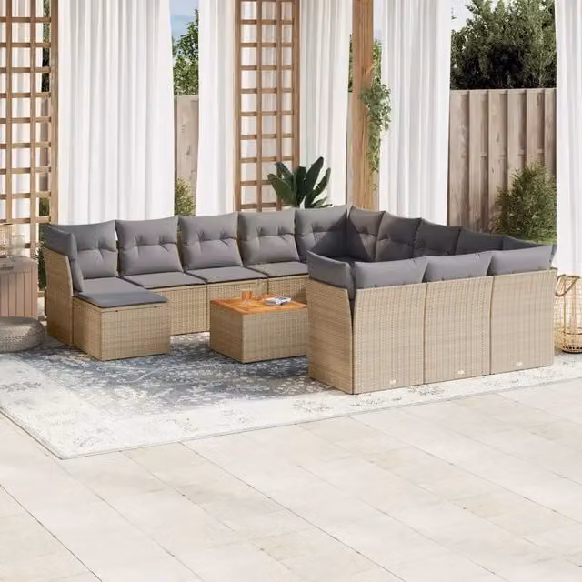 Set Divano da Giardino a Forma di U VIDAXL in Polyrattan Beige con 13 Cuscini