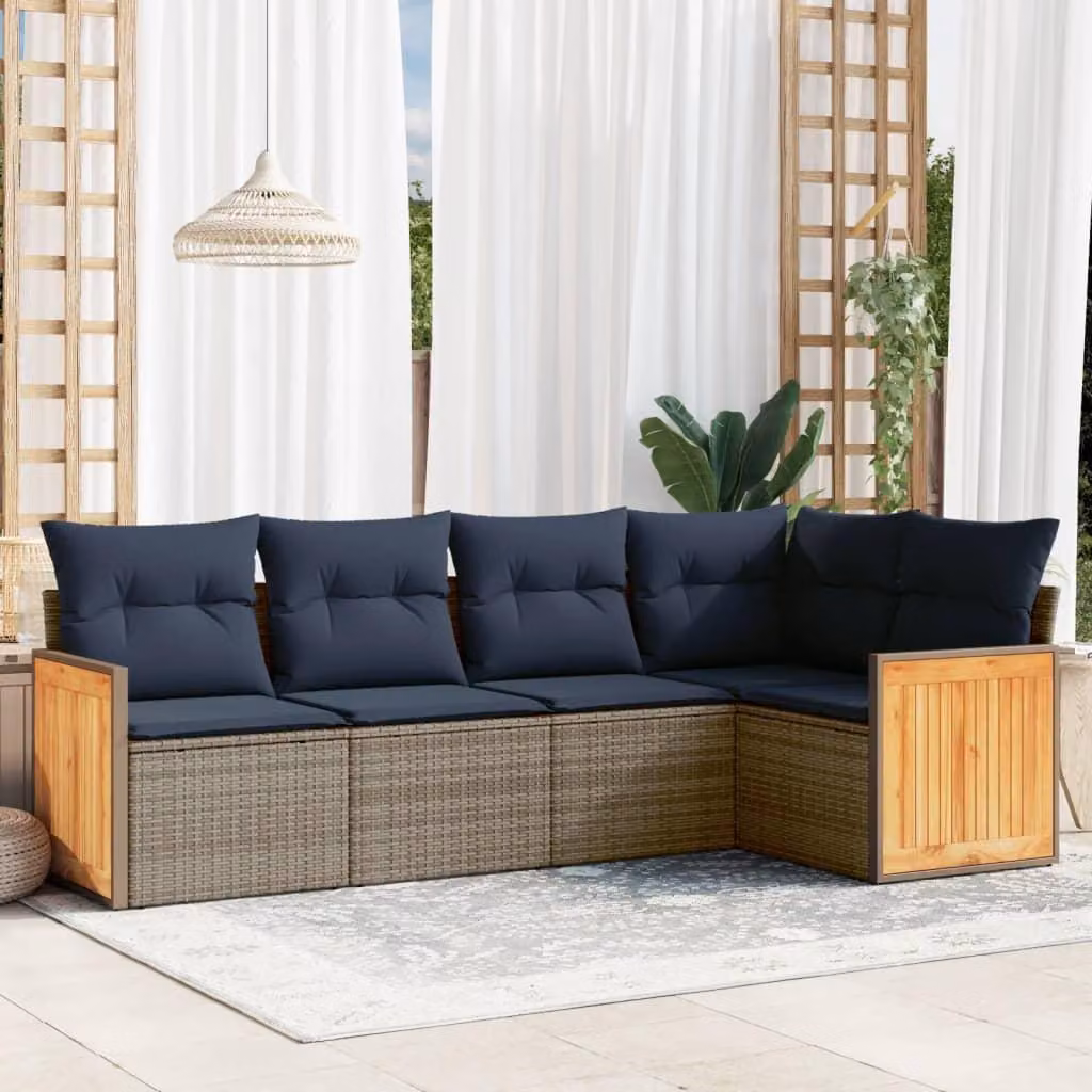 Maison Exclusive - Set di 5 divani da giardino con cuscini, grigio, polyrattan